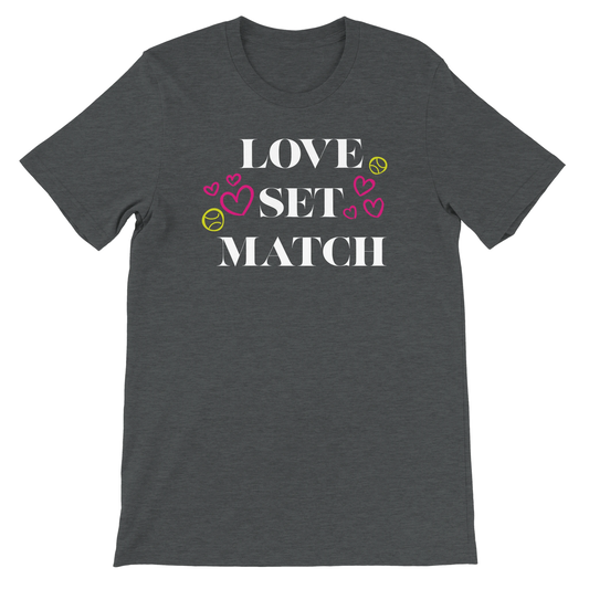 Love Set Match graphic tee shirt gift for tennis players.