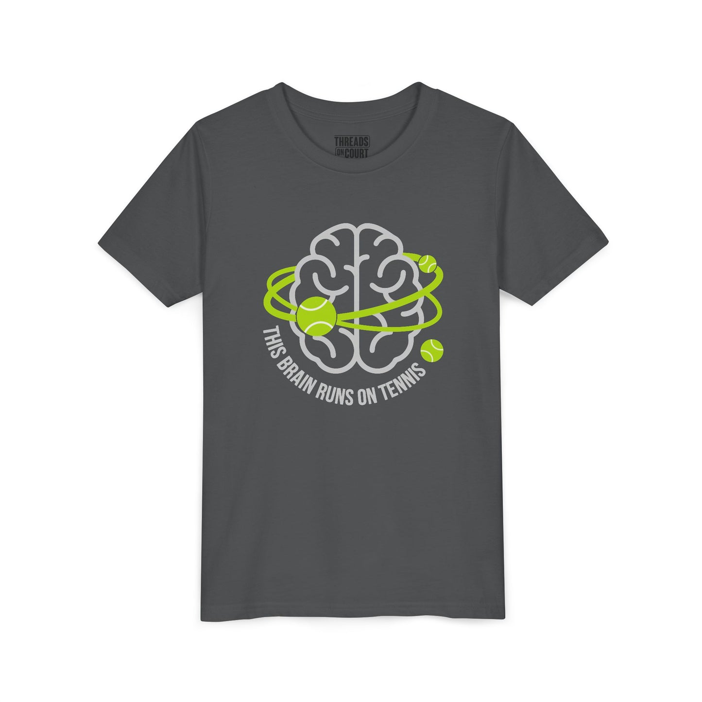 Youth Tee — "This Brain Runs on Tennis" Kids Graphic Shirt