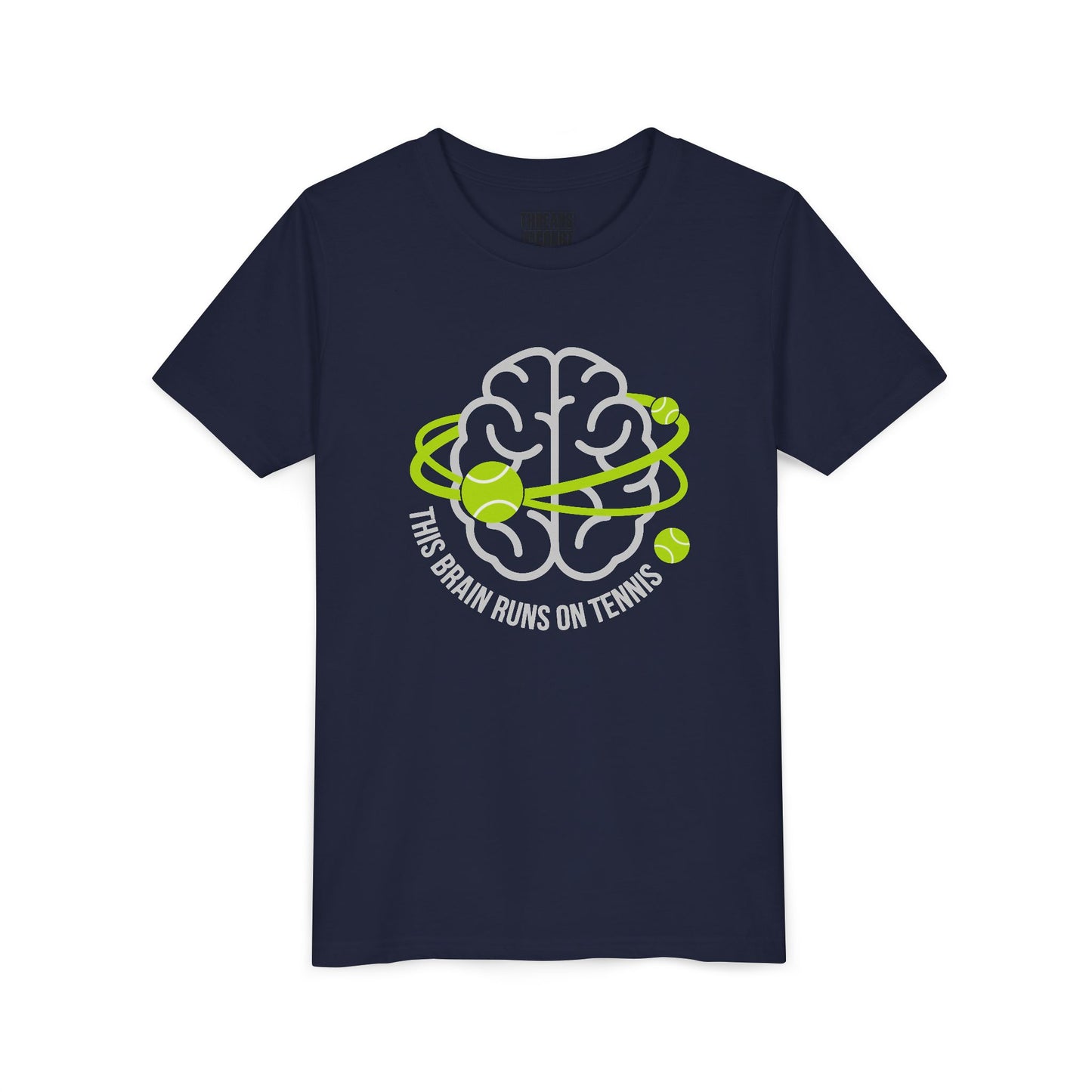 Youth Tee — "This Brain Runs on Tennis" Kids Graphic Shirt
