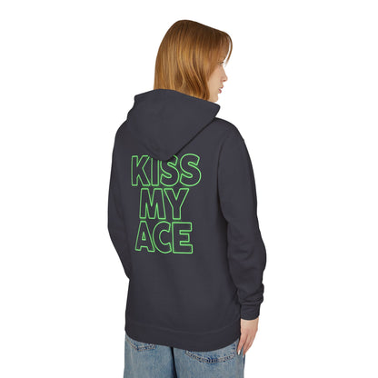 Kiss My Ace Hoodie — Neon Outline Tennis Slogan Hooded Sweatshirt