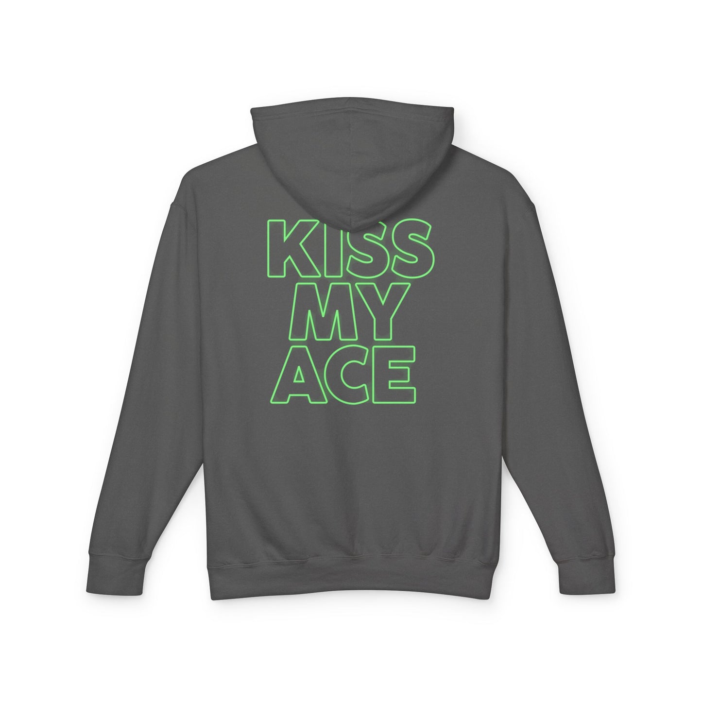 Kiss My Ace Hoodie — Neon Outline Tennis Slogan Hooded Sweatshirt