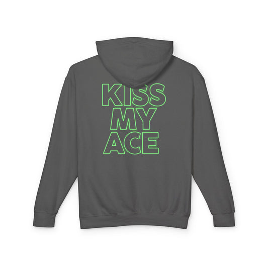 Kiss My Ace Hoodie — Neon Outline Tennis Slogan Hooded Sweatshirt