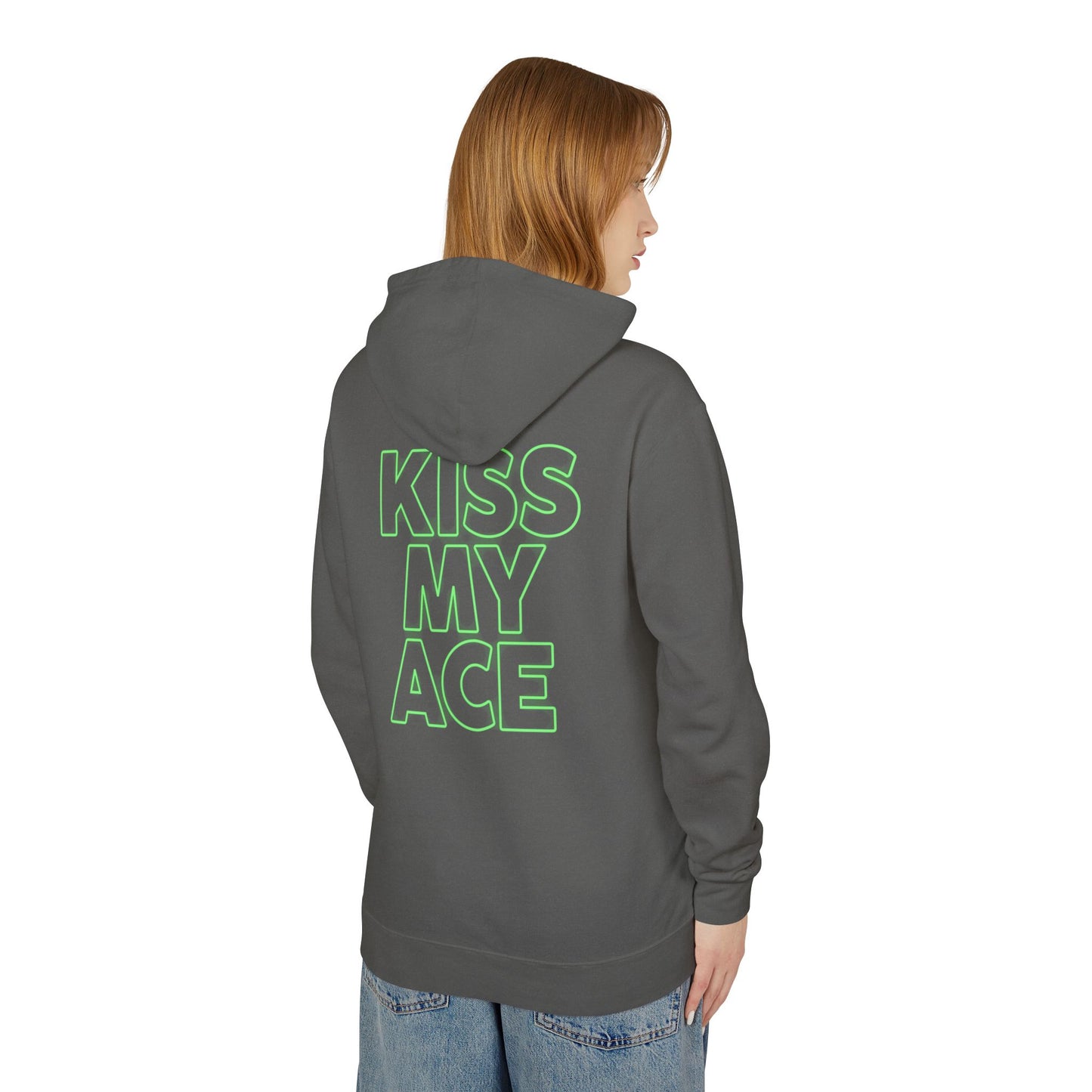 Kiss My Ace Hoodie — Neon Outline Tennis Slogan Hooded Sweatshirt