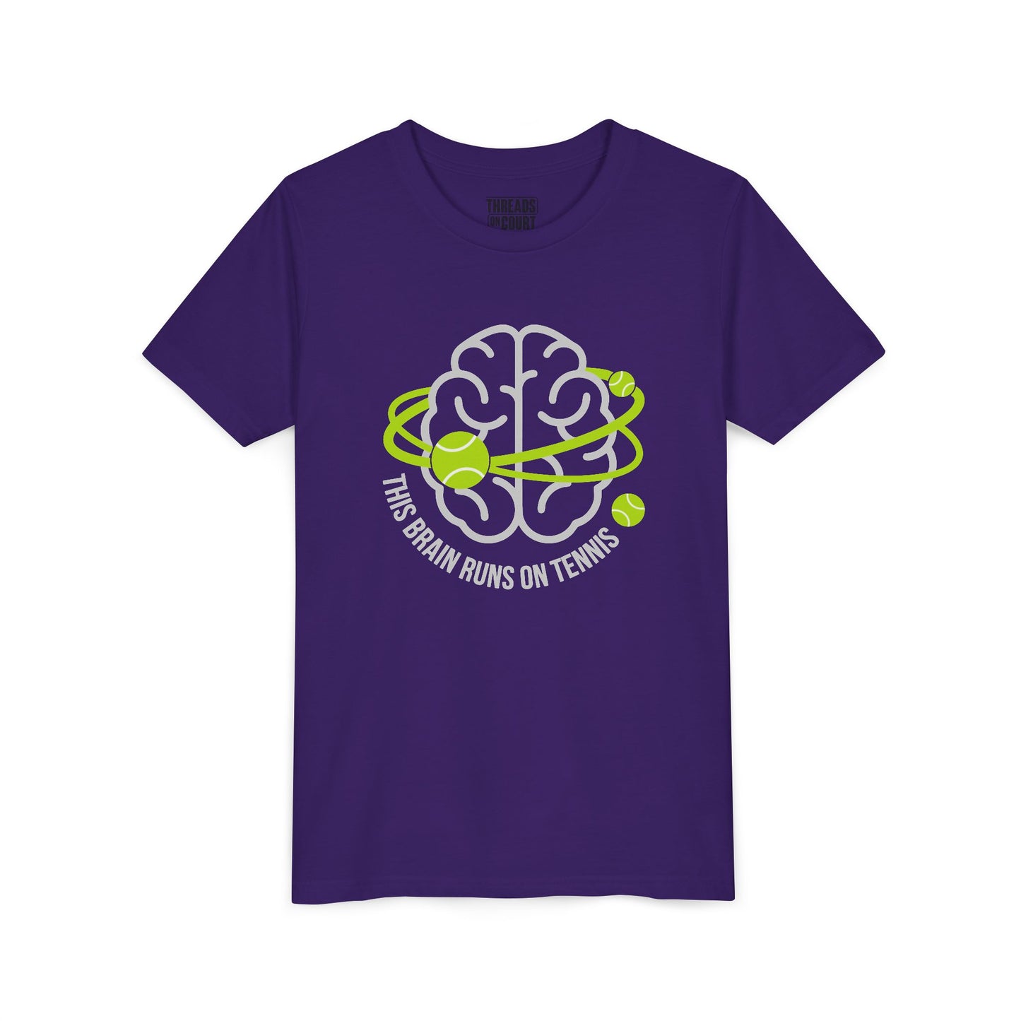Youth Tee — "This Brain Runs on Tennis" Kids Graphic Shirt