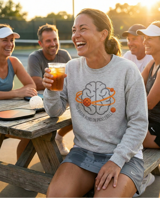 This Brain Runs on Pickleball Crew Sweatshirt