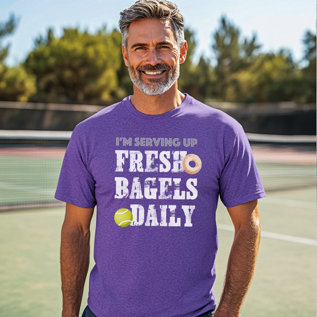 I'M SERVING UP FRESH BAGELS DAILY Fun Tennis Tee