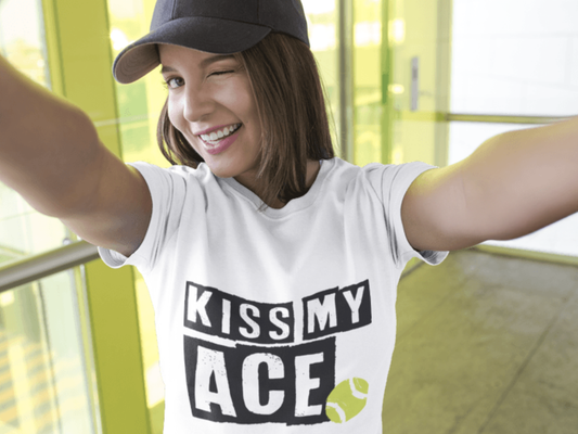 Tennis Humor T-Shirt, “KISS MY ACE” with Tennis Ball Graphic, Ideal for Players & Fans, Fun Gift for All Tennis Lovers