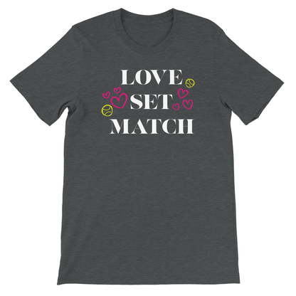 Love Set Match graphic tee shirt gift for tennis players.