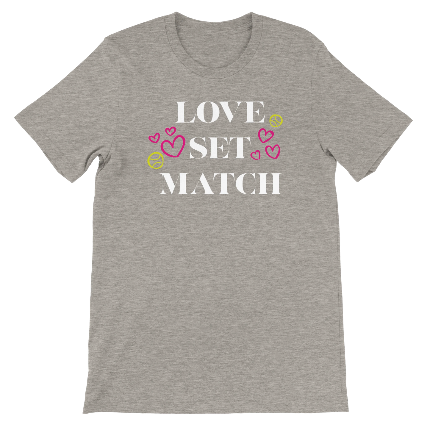 tennis t-shirt with Love Set Match heart design for Valentine's Day