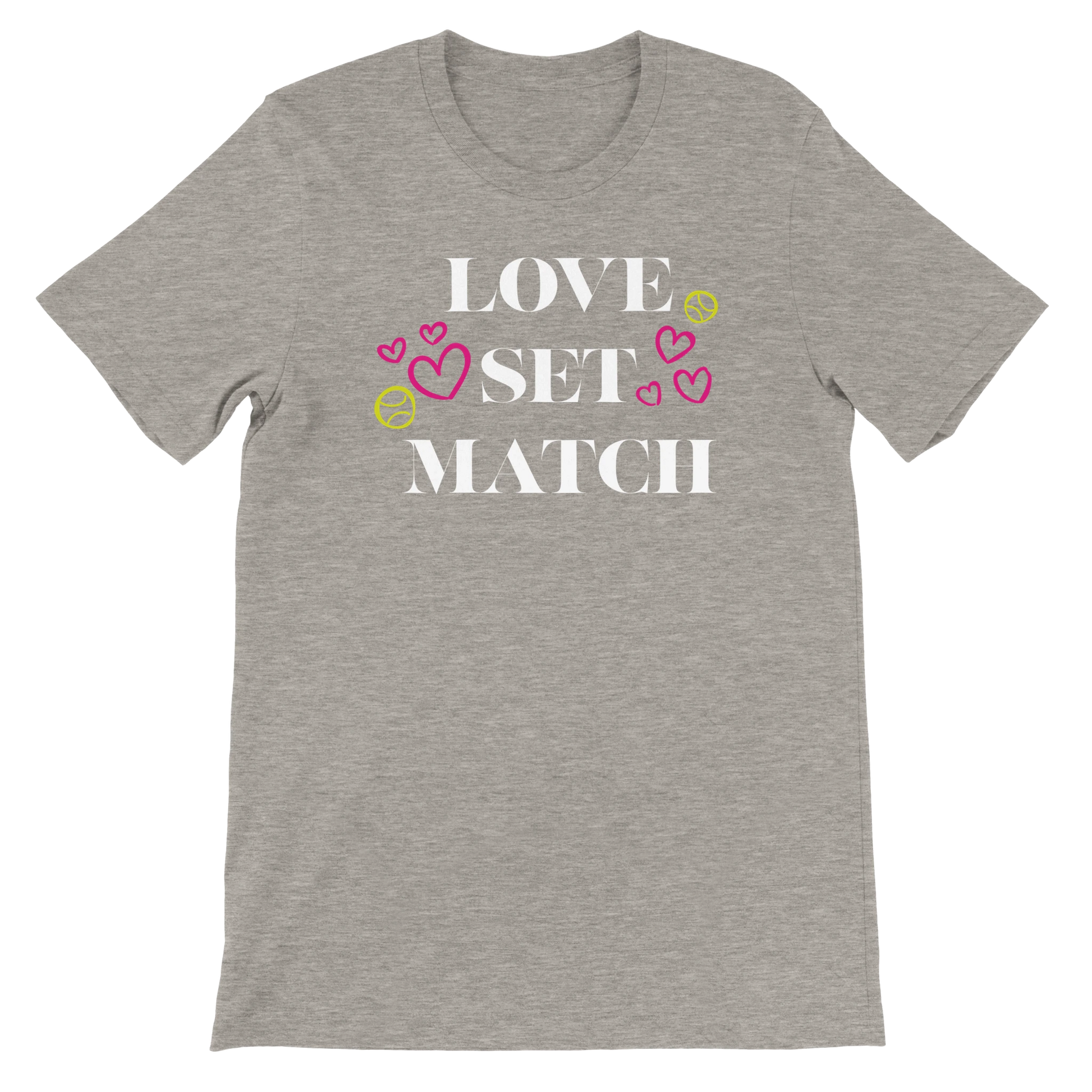 tennis t-shirt with Love Set Match heart design for Valentine's Day