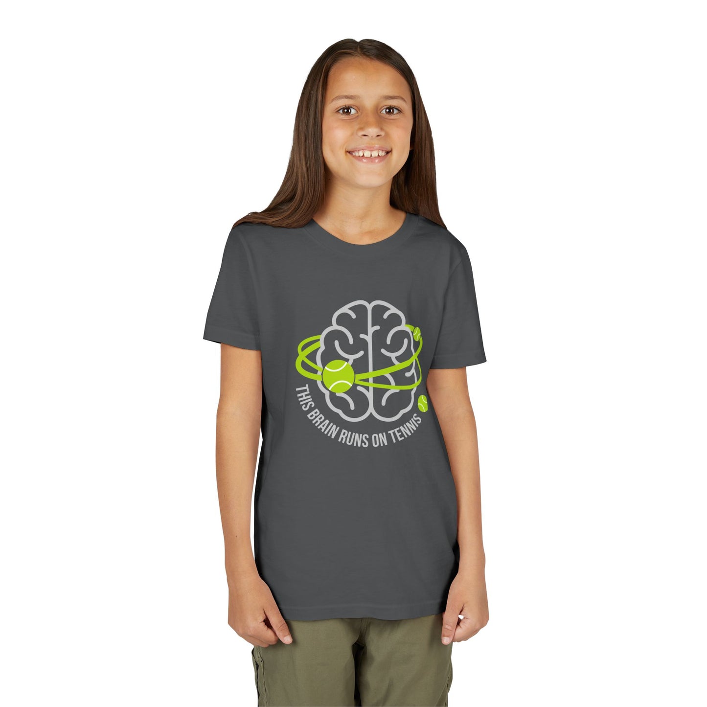 Youth Tee — "This Brain Runs on Tennis" Kids Graphic Shirt