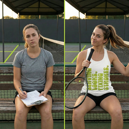 "Serving Looks. Fixing Strokes." Women's Tennis Racerback Tank