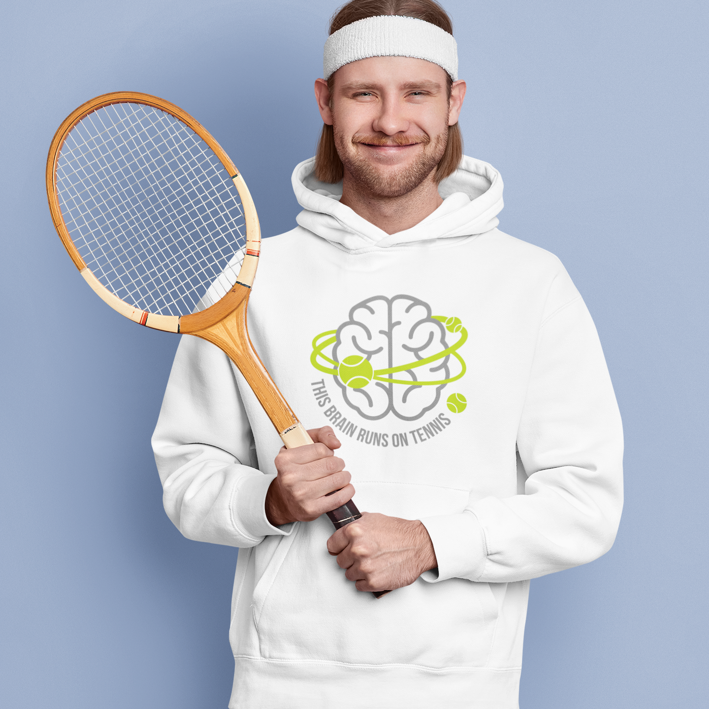Tennis Brain Hoodie — "This Brain Runs on Tennis" Graphic Sweatshirt